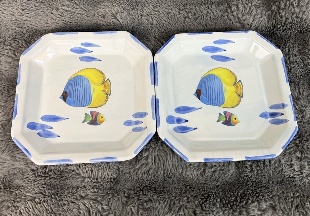Set Of Two Vintage Ceramica Due Torri Luncheon Plates Tropical Fish